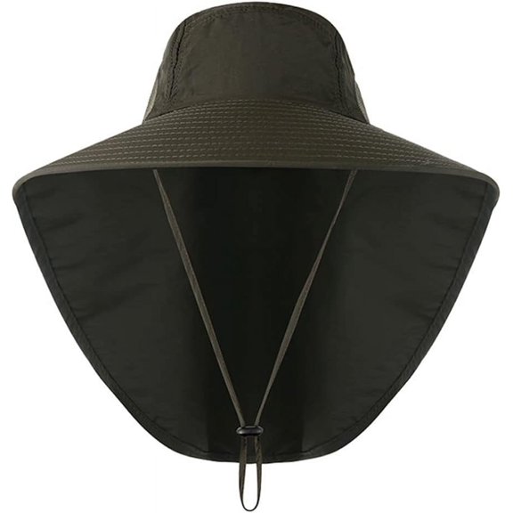 Wide Brim Sun Hat with Neck Flap Adjustable Outdoor 50 UPF Protection Safari Cap for Men Women Hiking Fishing Hat-armygreen-onesize