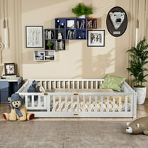 Miniyam Queen Size Toddler Floor Bed with Fence, White
