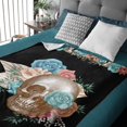 thumbnail image 3 of Boho Flowers Skull Flannel Throw Blanket Warm Cozy Soft Floral Print Blankets, 3 of 5