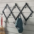 thumbnail image 3 of Accordion Wall Hanger - Forged Iron Hat Rack with 10 Hooks for Hats, Coats, and Bags - Expandable Coat Rack - Wall Organizer for Bedroom, Entryway, or Mudroom (Black), 3 of 6