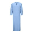 thumbnail image 4 of Kureaily Men's V-Neck Linen Robe Short Sleeve Long Gown Casual Shirt for Beach, Summer, 4 of 9