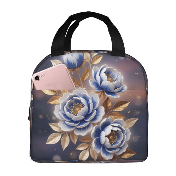Flowers Lunch Bag, Portable Insulated Cooler Tote, Flower Lover Gift Design, Reusable Lunch Box For Women Men, Travel, Picnic And Daily Use