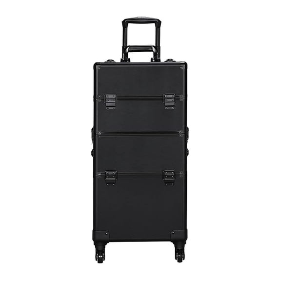 3-in-1 Large Professional Rolling Makeup Train Case, Cosmetic Trolley, Rolling Makeup Travel Organizer Cosmetic Travel Case, Portable Cosmetics Organizers with Lock and Wheels - Black