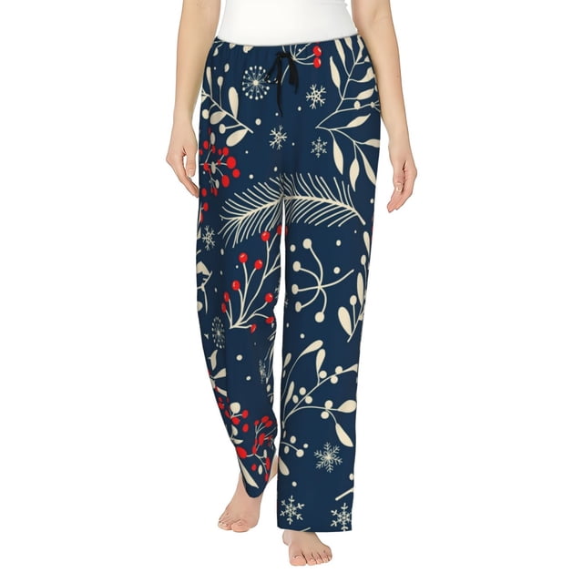 Balery Merry Christmas Pantalones de pijama para mujer, pijamas ultraligeros, pantalones de estar por casa-Small