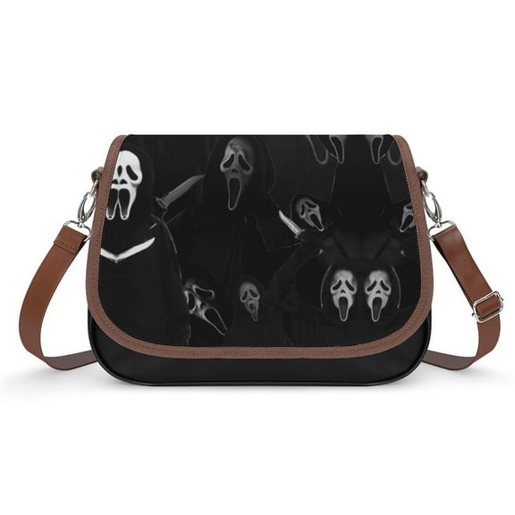 Ghostface Leather Shoulder Handbag Slouchy Tote Bag Flapover Crossbody Messenger Bag for Women Men