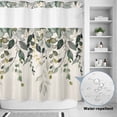 thumbnail image 2 of No Hook Shower Curtain, Green Eucalyptus Shower Curtains for Bathroom with See Through Top Window, Farmhouse Weeping Leaves on Linen Waterproof & Washable Bath Curtain 66"x72", 2 of 9