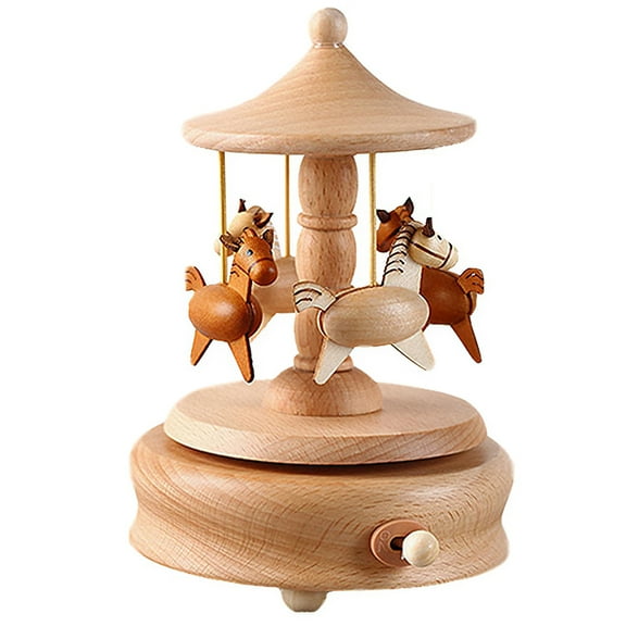 Carousel Music Box Eight Tone Box Wooden Roundabout Carousel Musical Box Happy Music Box Vintage Exquisite Craft Birthday Home Decoration