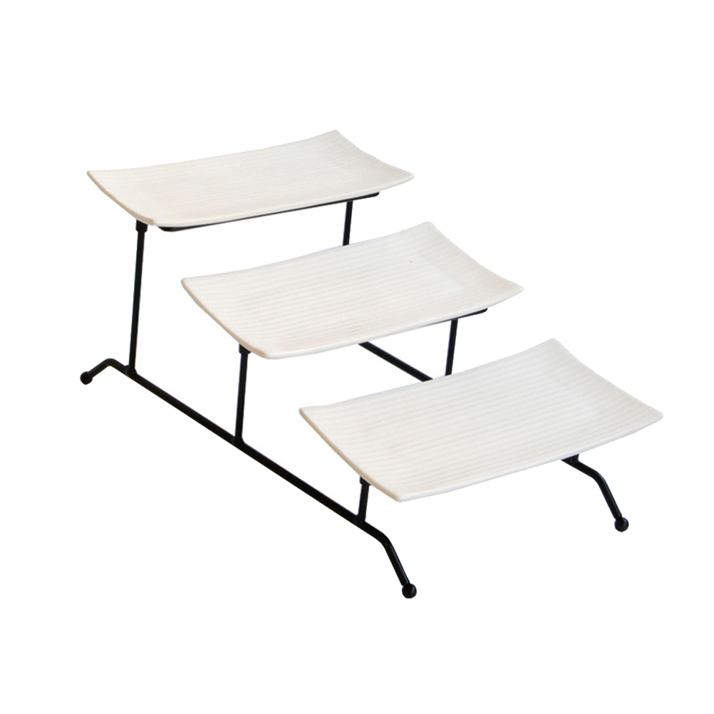 3layer Snack Cake Plates Detachable Ceramic Plate Iron Rack Fruit