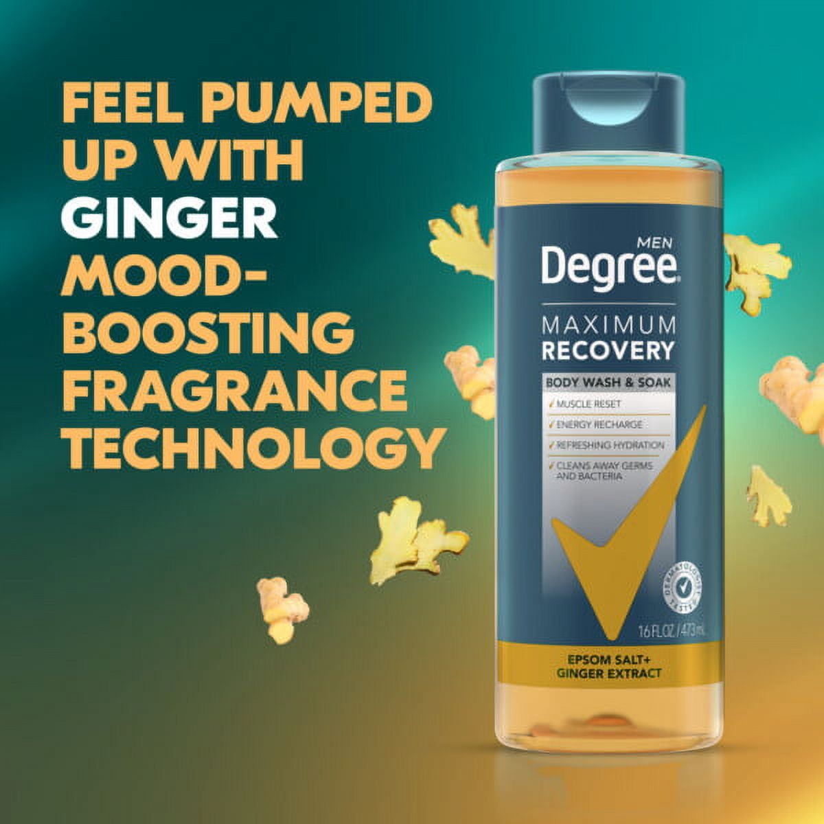 Degree Men Maximum Recovery Body Wash and Bath Soak Ginger Extract, 16 oz