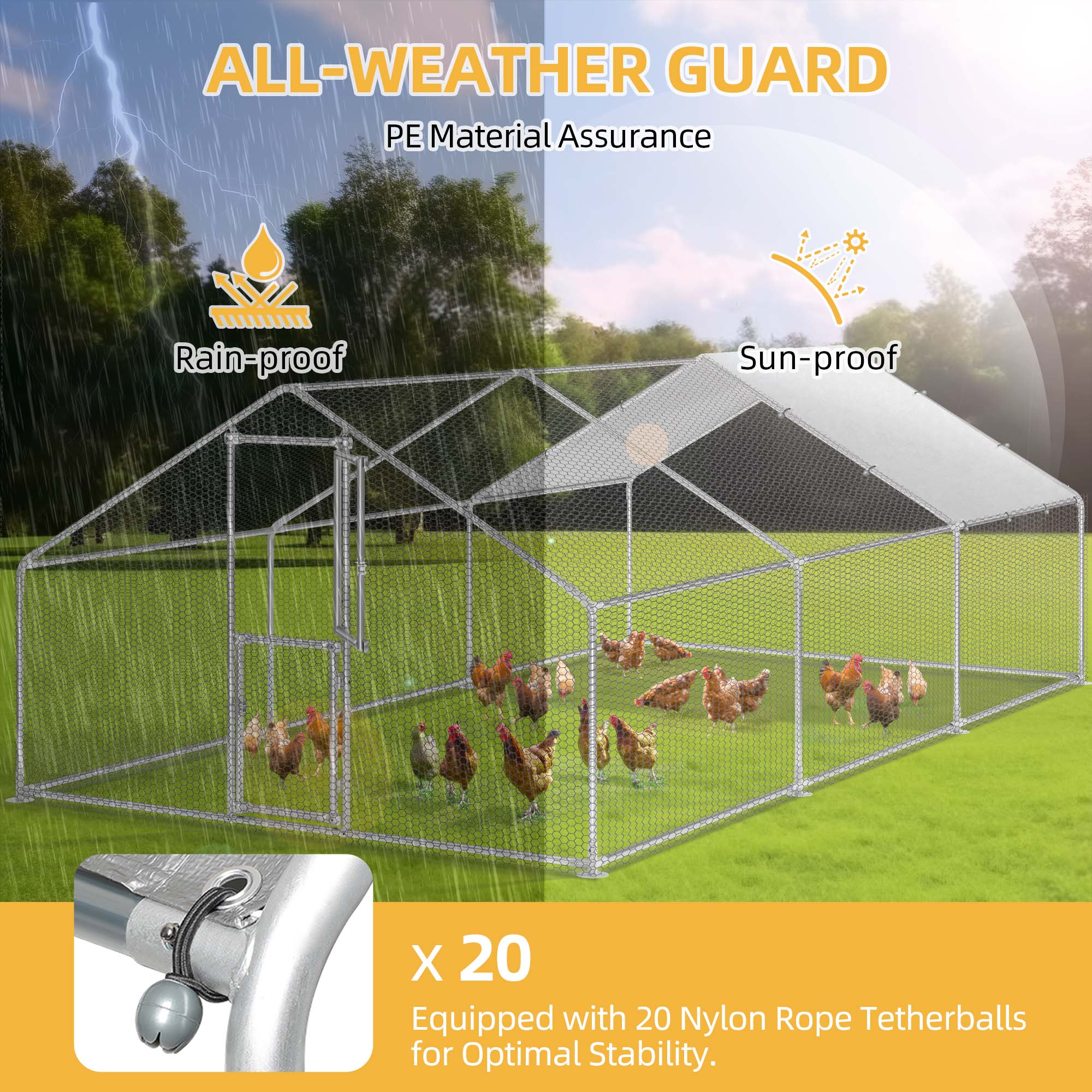 Dextrus Extra Large Metal Chicken Coop Walkin Poultry Cage Hen Run House Rabbits Habitat Cage Spire Shaped Coops - 19.7 x 9.8 x 6.4 ft