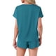thumbnail image 3 of INSPIRAR CHIC Conjunto de Pijamas de Satén de Seda para Mujeres, Top de Cuello Redondo con Manga Corta y Bolsillo Frontal, y Pantalones Cortos con Cuerda para Dormir L Verde Pavo Real, 3 of 5