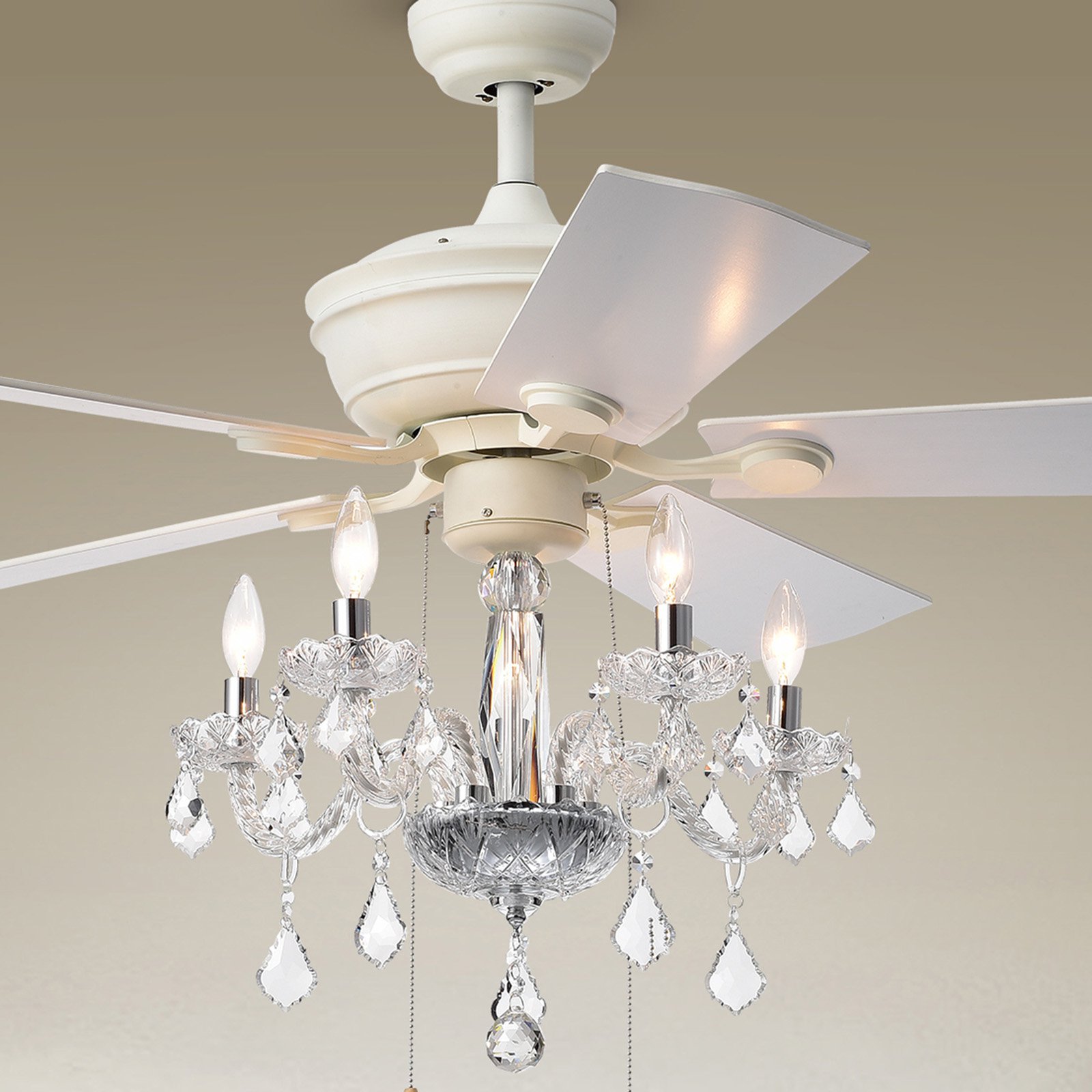 Havorand II 5-light Crystal 5-blade 52-inch White Finish Ceiling Fan Sansujyuku sansujyuku.com
