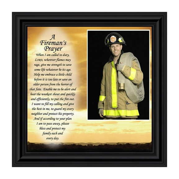 Firefighter Gifts for Men and Women, Fire Academy Graduation Gift, Fire Fighter Gifts or Firehouse Decor, A Fireman's Prayer Framed Wall Art for Home or Fire Station, 6595