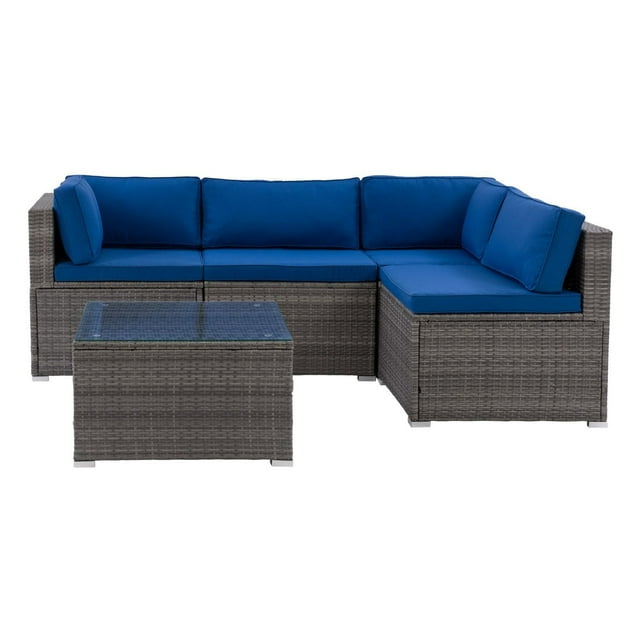 CorLiving Parksville 5-Piece Resin Wicker Rattan and Galvanized Steel Patio Sectional Set with Cushions and Coffee Table, Expandable Outdoor Seating