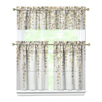 3-Piece Bright Flowers Kitchen Curtain Set - Ruffled Valance and Tier Curtains with Rod Pocket, Fresh Floral Pattern for Farmhouse Kitchen Windows Decor, 54"x18"   27.5"x36"x2