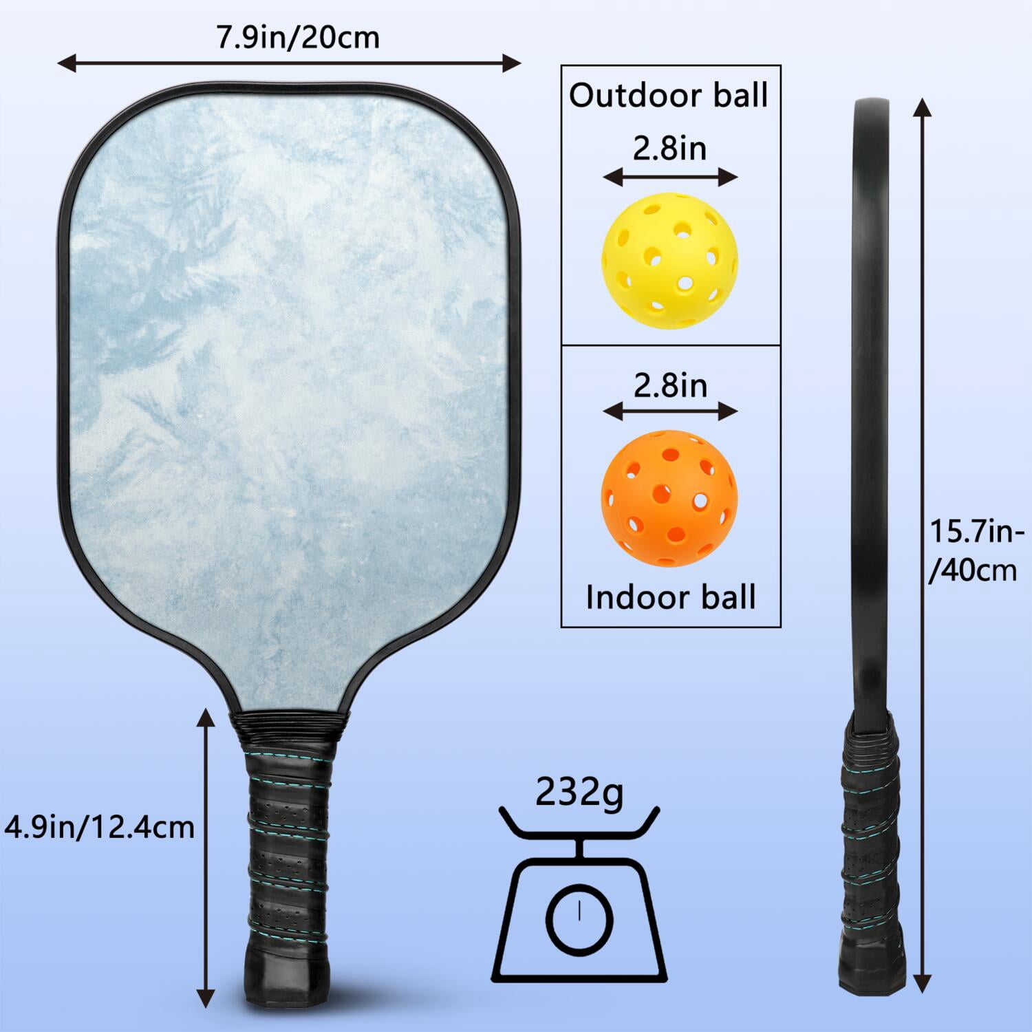 Pickleball Paddles Set Of 2, Fiberglass Surface, Ice Crystal Print, 4 Balls & Bag