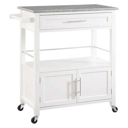 Cameron Kitchen Cart Granite Top - White Wood - Linon