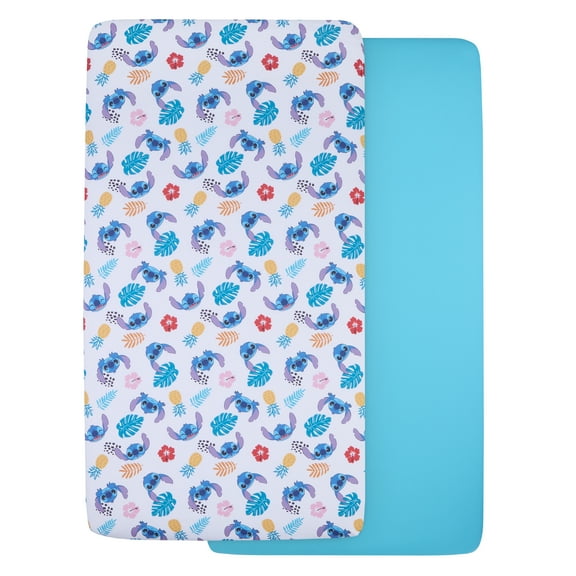 Disney Stitch 2-Piece Toddler Fitted Sheet Set, Turquoise, Unisex, Toddler Bed