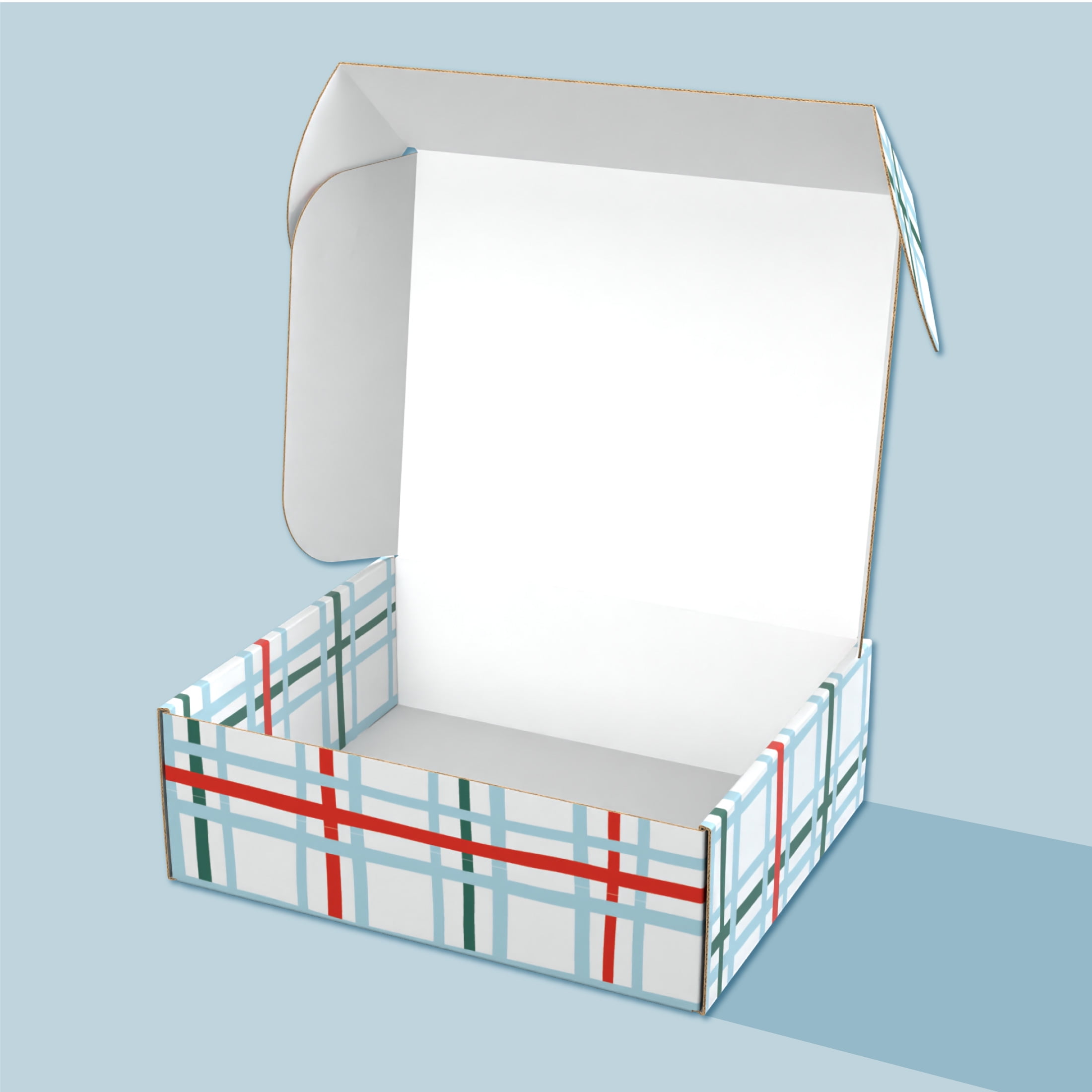 Printed Decorative Mailing, Shipping and Gift Boxes, Tuck Top Closure, 12" x 10" x 4", Grid Print, 12 -Count Pack