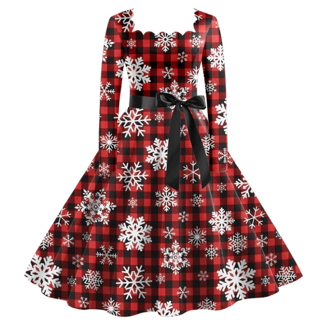 Wyzesi Robes Roses pour la Douche Automne Noël Robe de Thé Classique pour Femmes Robe à Manches Longues avec Ceinture Robe Évasée de Fête Pyjamas de Noël Costume