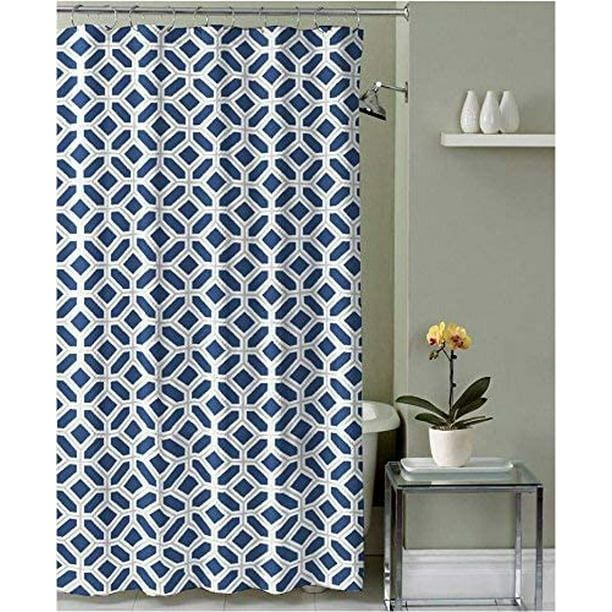 Navy Blue Gray White Fabric Shower, Navy Blue And Beige Shower Curtain