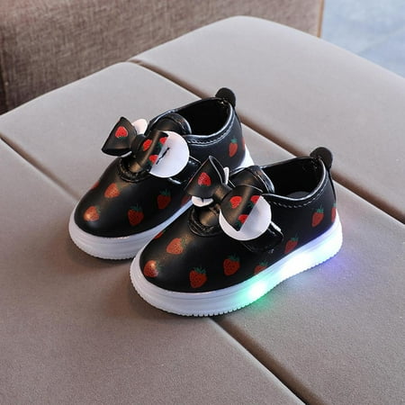 

Kiplyki Wholesale Spring Autumn Children LED Light Up Girls Bow Strawberry Baby Casual Luminous Shoes