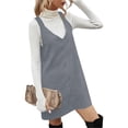 thumbnail image 5 of Autumn Winter Women V Neck Corduroy Overall Dress Casual Loose Mini Dress, 5 of 6
