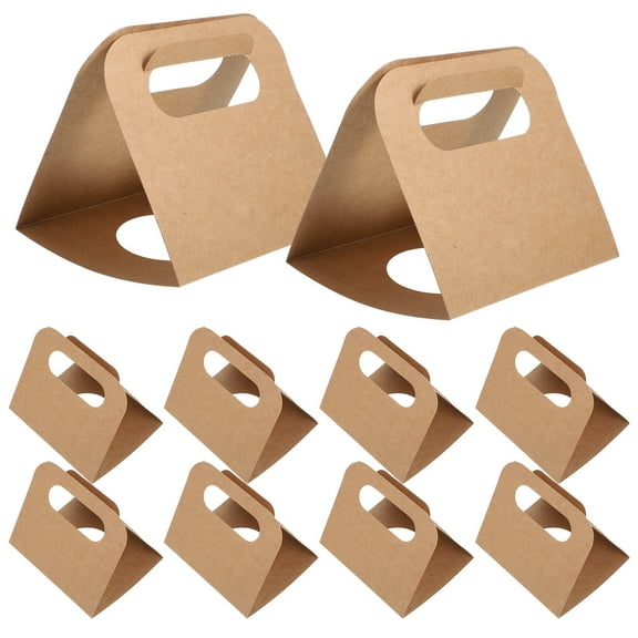 HINTRMENT Drink Carrier With Handle Coffee Kraft Paper 10Pcs 6.0*5.1*4.9In