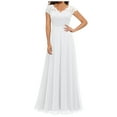 thumbnail image 2 of Aboser Elegant Prom Dresses for Women Lace Maxi Dress Formal Wedding Guest Dresses Casual V Neck Cocktail Dress Flowy Cap Sleeve Party Gowns Dresses, 2 of 4