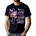 thumbnail image 1 of [Purple Floral Cross T-Shirt] 100% Cotton Purple Floral Cross Christian T-Shirt - Blessed By God Saved By Jesus - 220g, 1 of 6