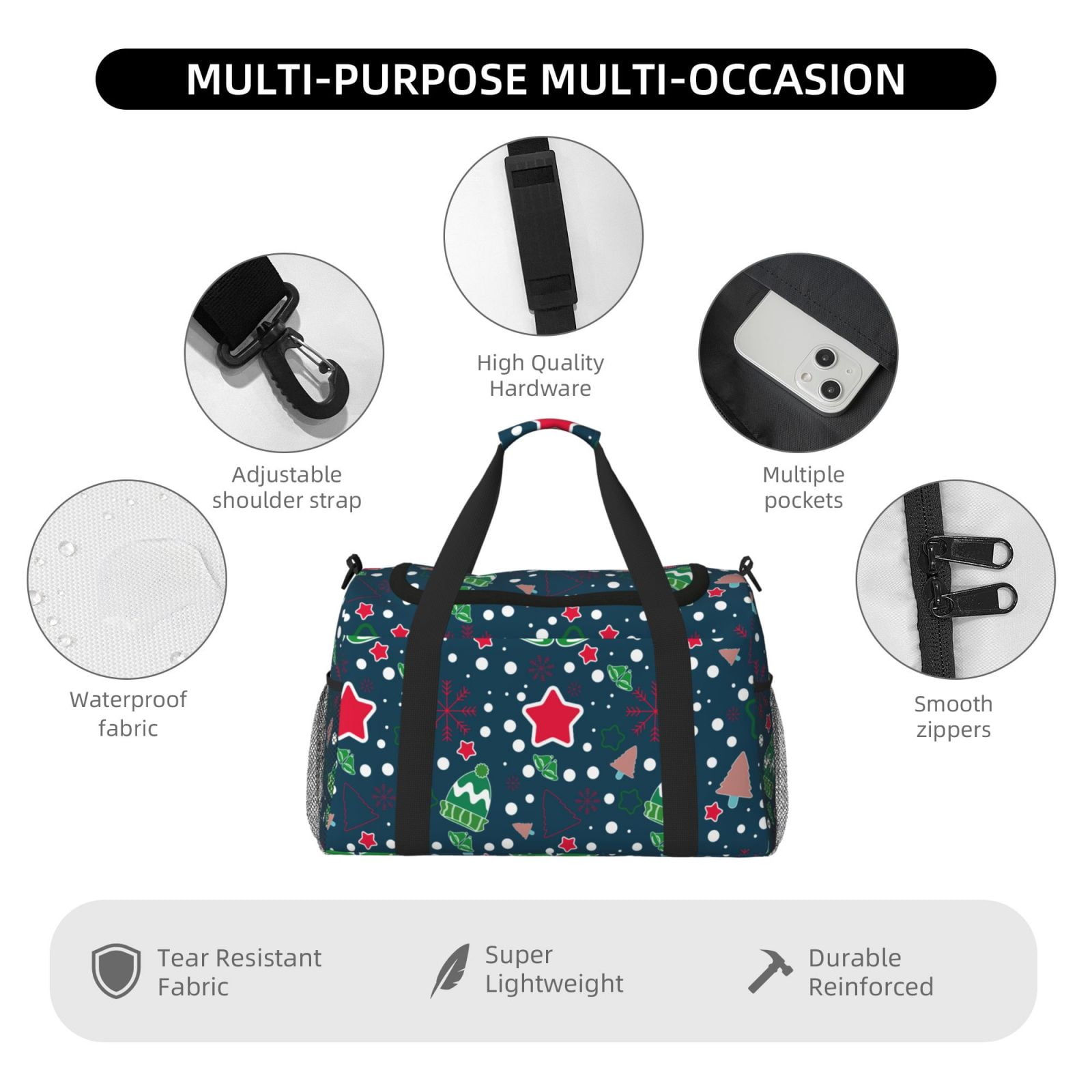 Fuzoiu Christmas Print Travel Duffle Bag,Carry On Tote Bags,Duffel Bag,Sport Gym Bag, Hospital Bag for Labor and Delivery, Overnight Bag,Luggage Bag
