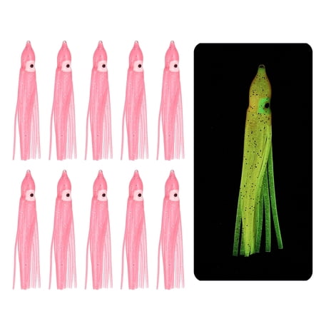 Fishing Squid Skirts Glow Soft Plastic Trolling Lures Luminous 2.8 x 0.4 Inch & 10 Pcs & Light Pink -Fitting for (Bass/Trout)