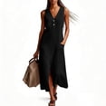 thumbnail image 6 of Gamivast Linen Midi Dresses for Women Casual V Neck Sleeveless Shift Dress with Pockets Button Up Front Slit Summer Dress Solid Everyday Lounge Vacation Dress, 6 of 8