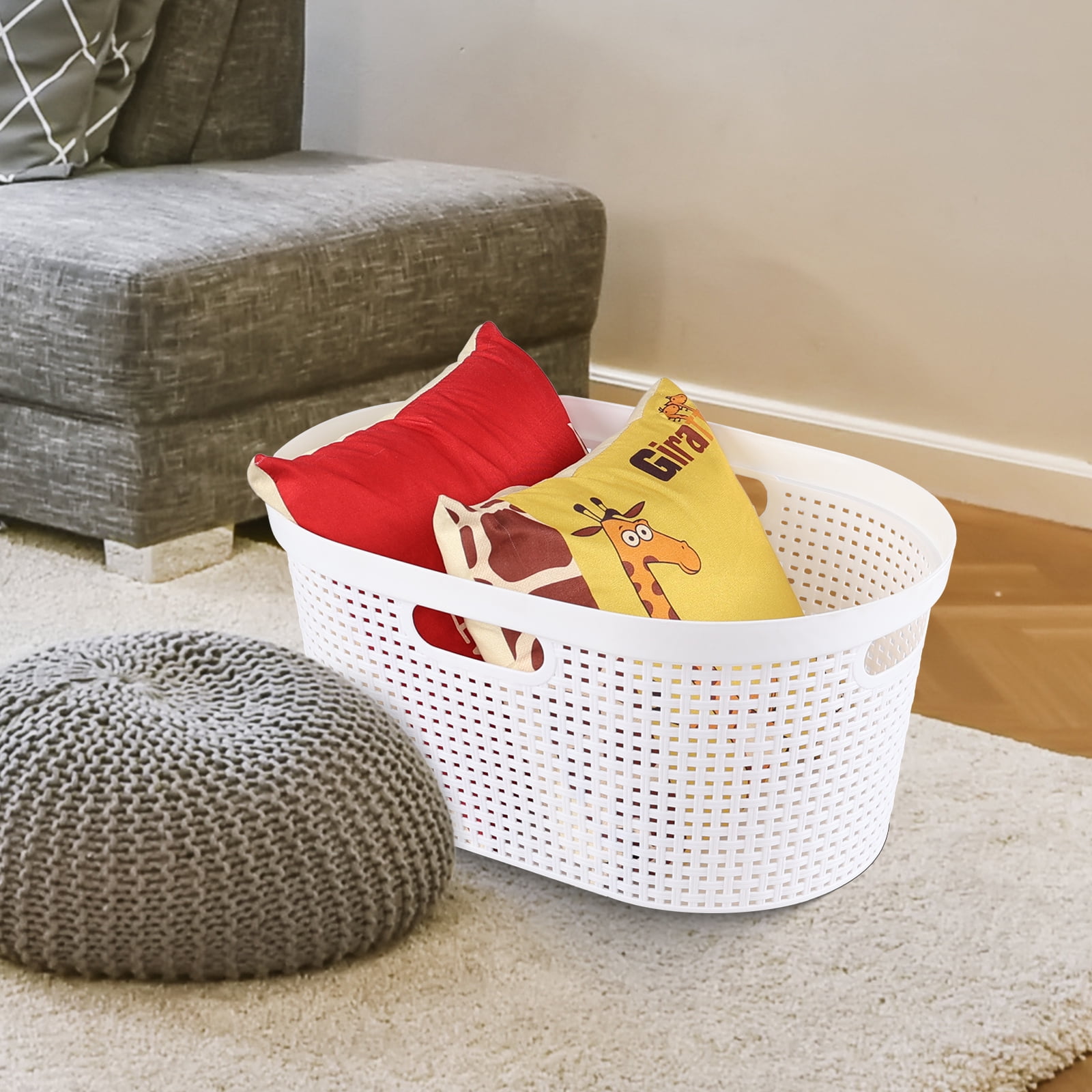 Yesdate 4 Pack Large Laundry Baskets for Dorm, Living Room, Bathroom & Laundry, Plastic Hamper Laundry Basket, 40L, White