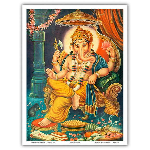 Ganesha - India - Hindu Lord Ganesh Remover of Obstacles - Vintage Religious Art - Master Art Print (Unframed) 9in x 12in