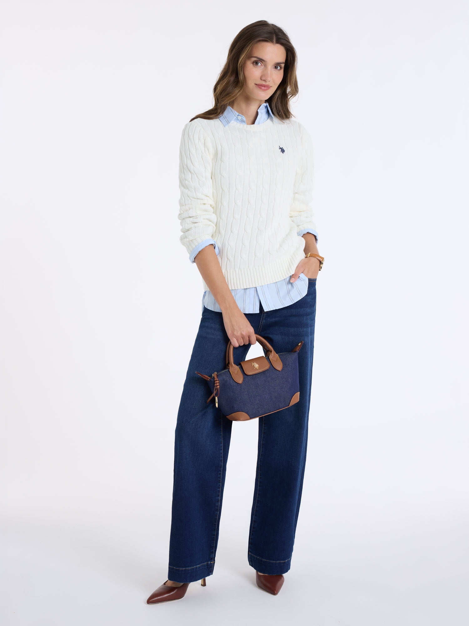U.S. Polo Assn. Women's High Rise Relaxed Knit Denim Wide Leg Jeans