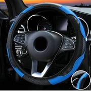 38CM Car Blue Black Carbon Fiber Leather Steering Wheel Cover Elastic Style