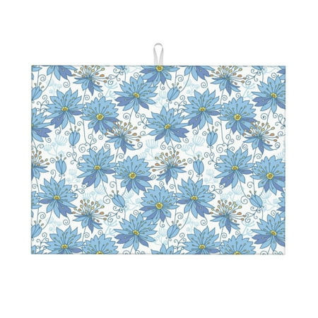 

Dish Drying Mats for Kitchen Counter - blue flower_I 18x24in Dish Drying Pad Coffee Mat with Hanging Loop Super Absorbent Kitchen Counter Mat Coffee Bar Accessories