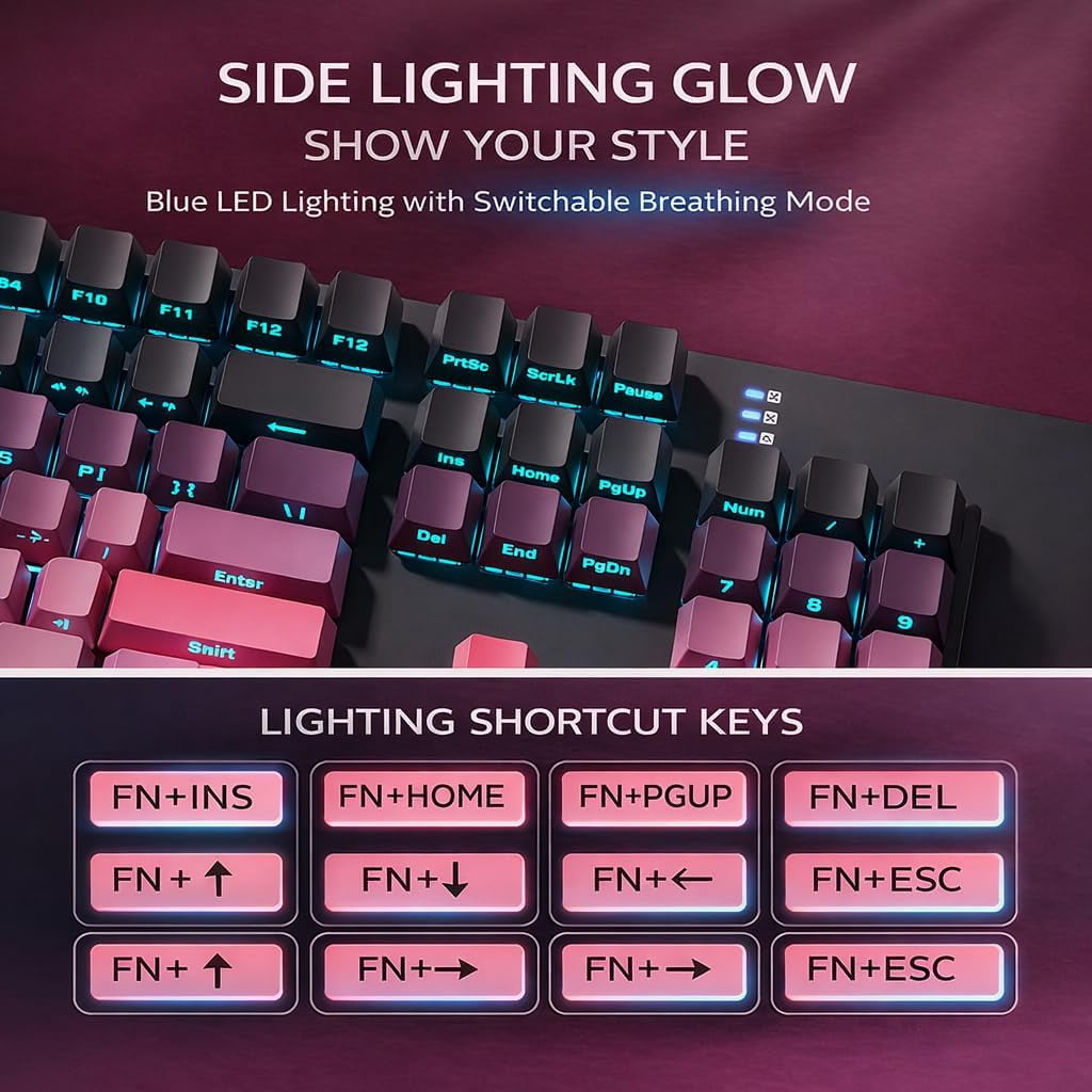 HP GK400F Wired Mechanical Keyboard – 104-Key Brown Switches, USB Connection, Dual-Use for Office & Gaming, Black/BlackBerry Pink, Side-Printed Keycaps