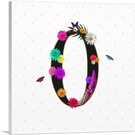 ARTCANVAS Flower Plant Butterfly Alphabet Number 0 Zero Numeral Canvas Art Print - Size: 26" x 26" (1.50" Deep)