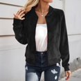 thumbnail image 3 of Bomber Jacket Women Fall Lightweight Long Sleeve Casual Faux Suede Zip Up Jackets Coat Outerwear Streetwear, 3 of 5