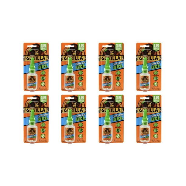 Gel Super Glue Gorilla, 15 g, transparente a base de agua (paquete de 8)