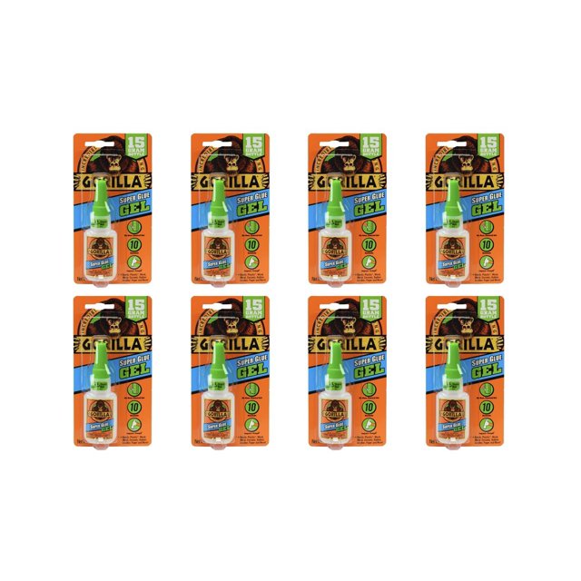 Gel Super Glue Gorilla, 15 g, transparente a base de agua (paquete de 8)