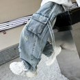 thumbnail image 5 of MKHSQHDG Boys Sturdy Thigh Baggy Jeans, Plus Size School Wear, Breathable Casual Straight Leg Jeans Loose Denim Pants with Pockets 9-10 Years, 5 of 8