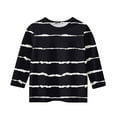 thumbnail image 3 of CCRFTGI 3/4 Sleeve Shirts for Girls Fall Cute Girls Tops Size 13-14 Crew Neck Ribbed Knit T-shirts Trendy Kids Tween Girls Striped Clothes Black 9-10 Years, 3 of 4