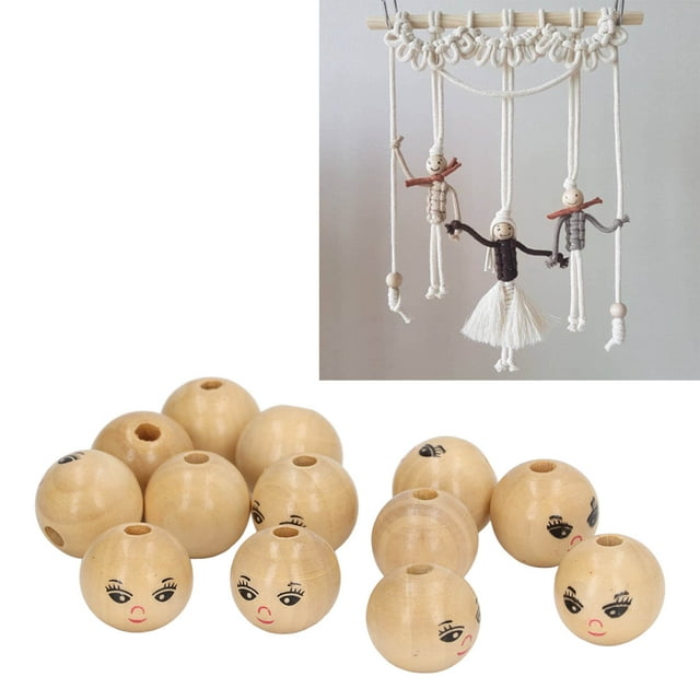 Smiley Face Beads, Gift Loose Beads Wooden Smile Face Beads DIY Making for Children