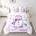 thumbnail image 2 of Homewish Lovely Xmas Snowman 7-Piece Twin Bedding Sets,Cute Snowflake Bird Bedding Comforter Set,Purple White Sheet Sets For Girl Teens,Breathable Home Decor Reversible, 2 of 8