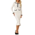 thumbnail image 2 of Vestido de suéter de manga larga para mujer INSPIRE CHIC con contraste de ribete y volantes, vestido ajustado de punto acanalado para otoño e invierno, talla XL, blanco, 2 of 5