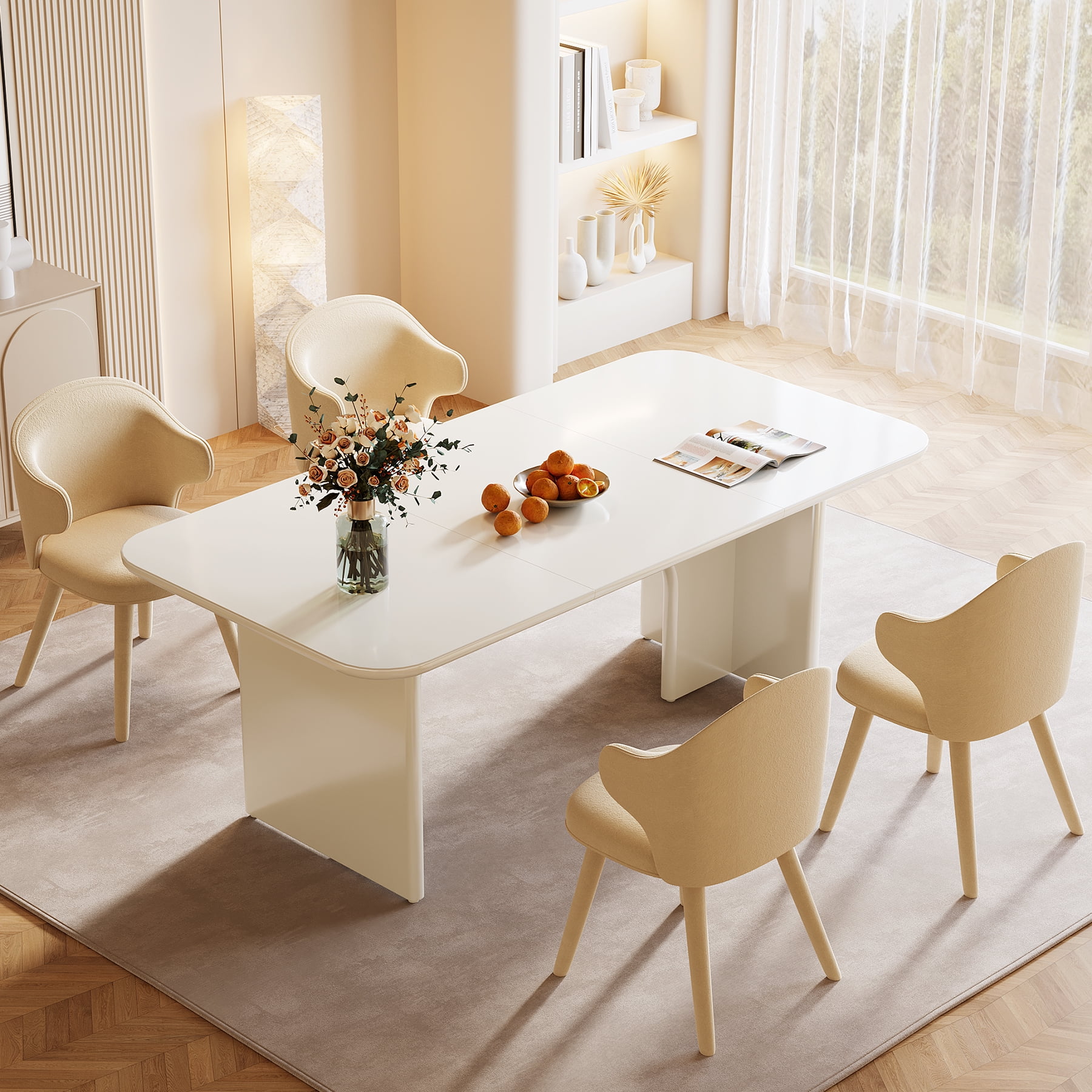 Tribesigns Modern Dining Table for 4-6 People, 63" Large Rectangle Kitchen Table with Arch Design Legs, Cream White Dinner Table Kitchen & Dining Room Furniture