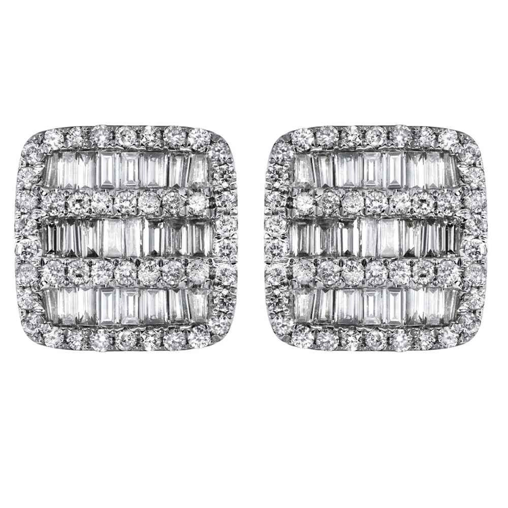 Square 925 Sterling Silver Iced Cz Baguette Hip Hop Screw Back Men's  Stud Earrings